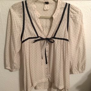 High Low Polka Dot Blouse with Ribbon Detail